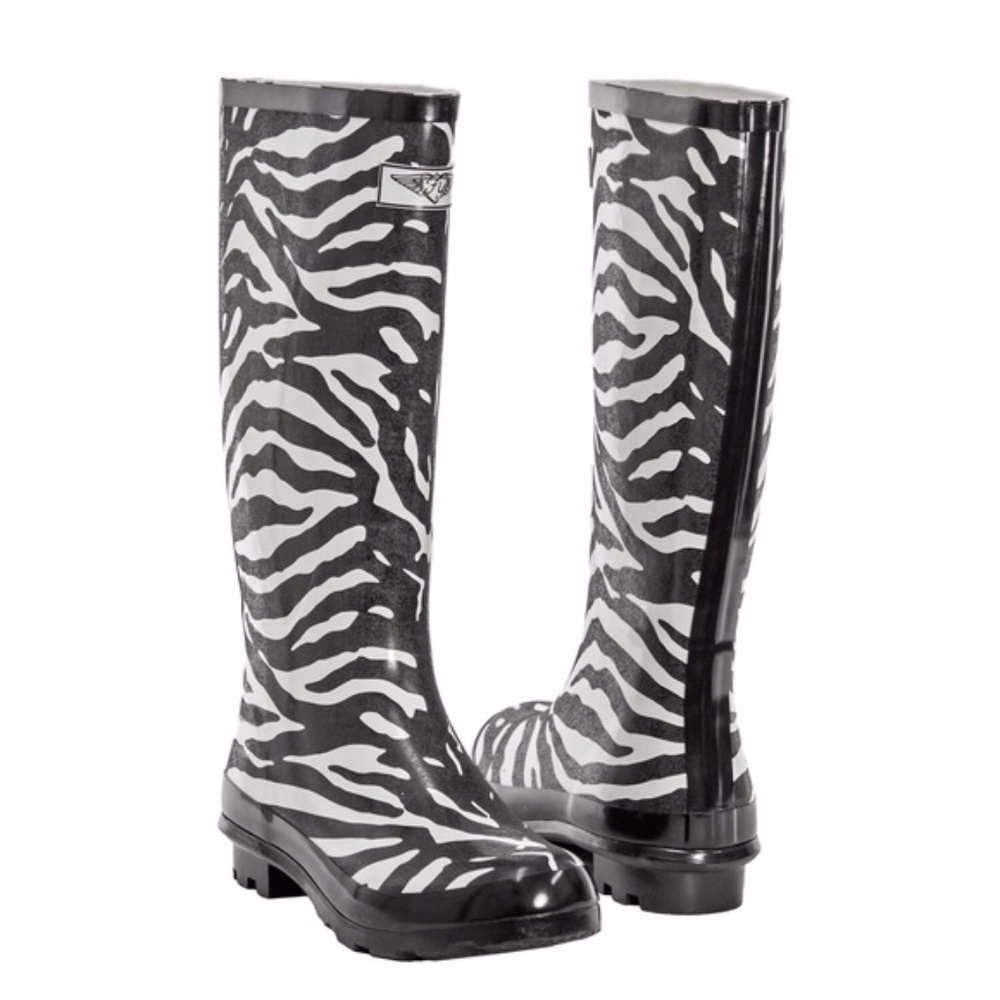 Rubber Rain Boots, Women's 14" Wellies, Zebra Design Garden Rainboots, NEW - Picture 2 of 4